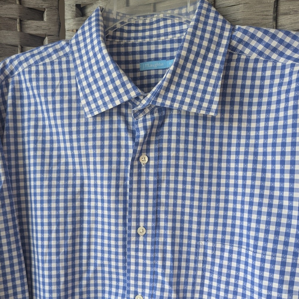 J.McLaughlin‎ Button Up Blue Gingham Dobby Long Sleeve Mens XL Preppy Coastal